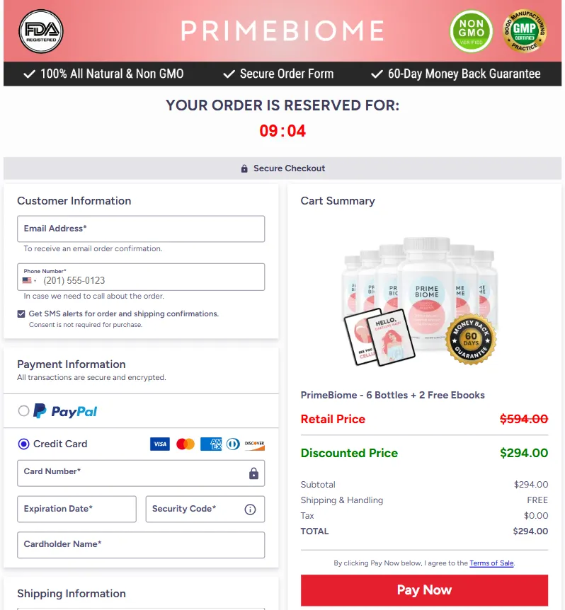 PrimeBiome’s  Checkout Page